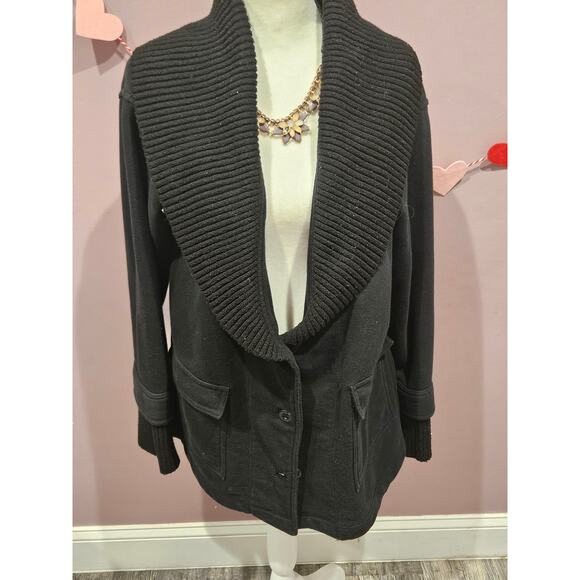 Daily practice by Anthropologie black floppy neck button cardigan sweater jacket - Picture 2 of 6